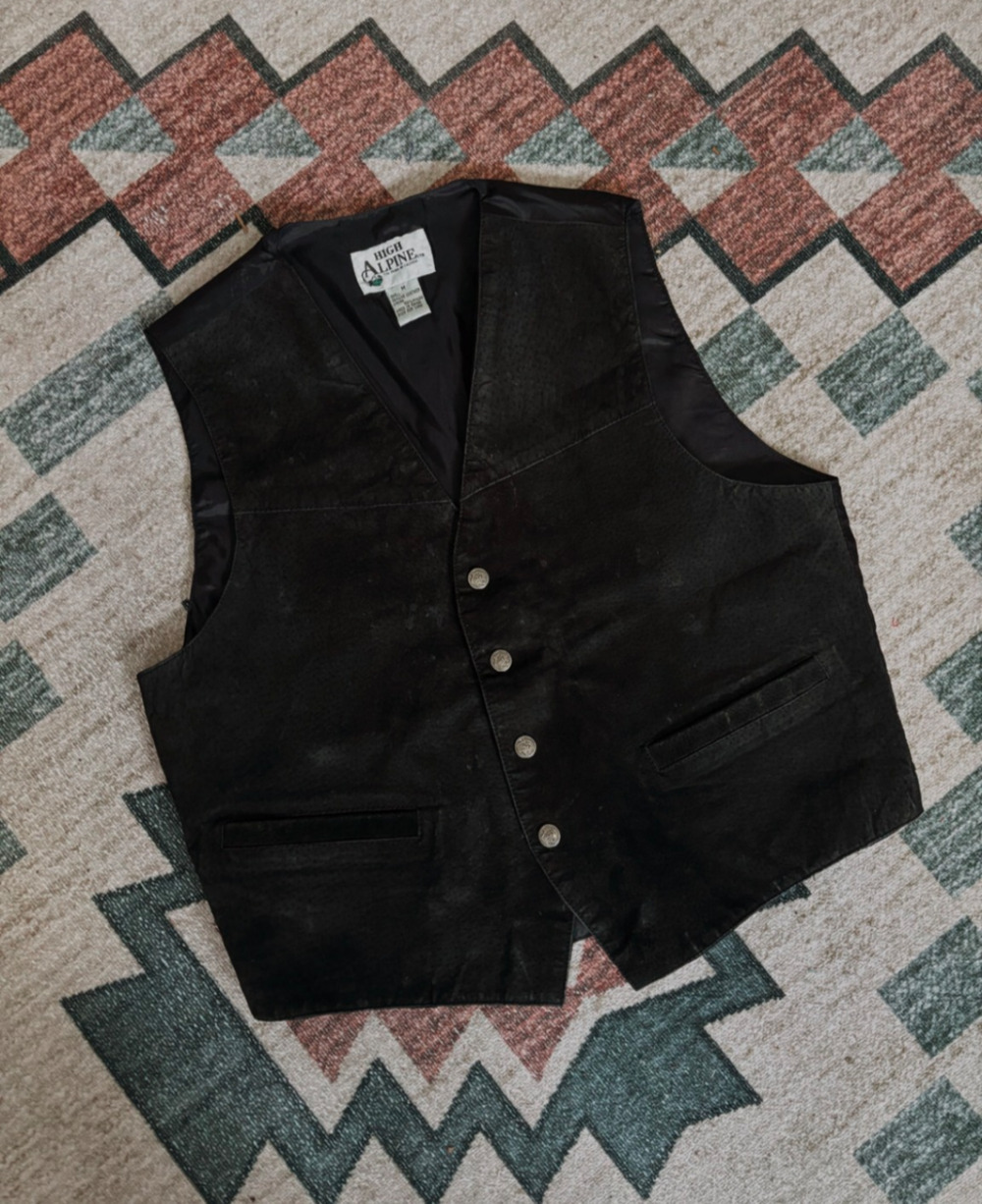 vintage black leather vest with horse buttons